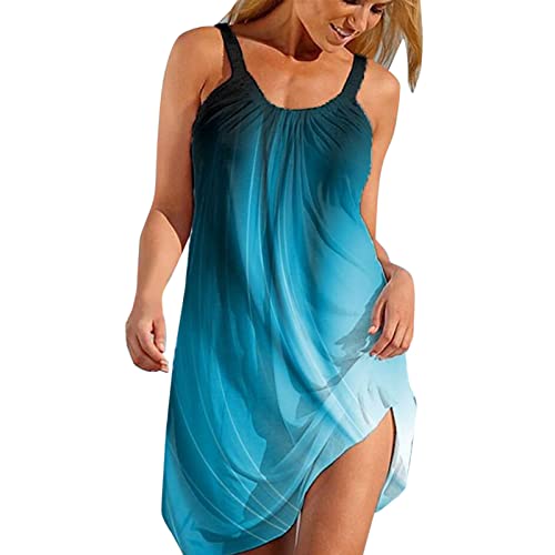 Sommerkleid Damen, Damen Knielang Ärmellos Sommer Kleider Sexy Elegant Kleid Vintage Boho Strandkleider Minikleid Teenager Mädchen Festlich Kleider Blumen Drucken Kleid Kurz Sommerkleid von Generic