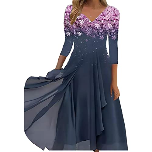 Sommerkleid Damen Elegant Kurzarm Chiffonkleid Boho Beach Maxi Dress Glänzend Freizeitkleid Sommer V-Ausschnitt Kurzarm Shirtkleider High Waist Tunika Kleid Festlich Partykleid Abendkleid von Generic