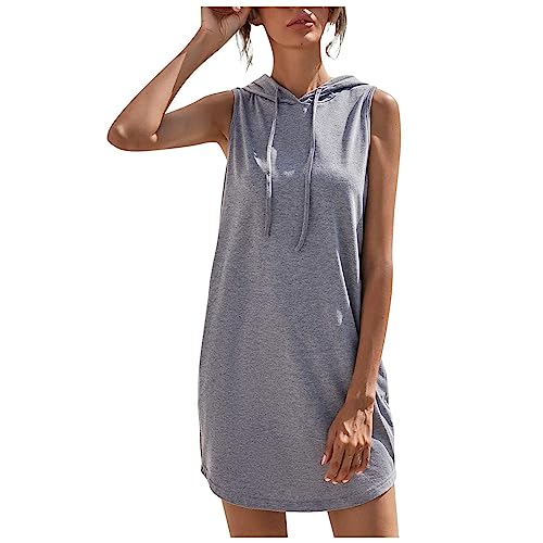 Sommerkleid Damen Kleider Elegant Damen Sexy Einfarbig Ärmellos Hoodies Sweatshirt mit Kapuze Kordelzug Kurz Freizeitkleid T-Shirt Kleider Sommer Casualkleid Shirtkleid Gerades Kleid Bodycon Kleid von Generic