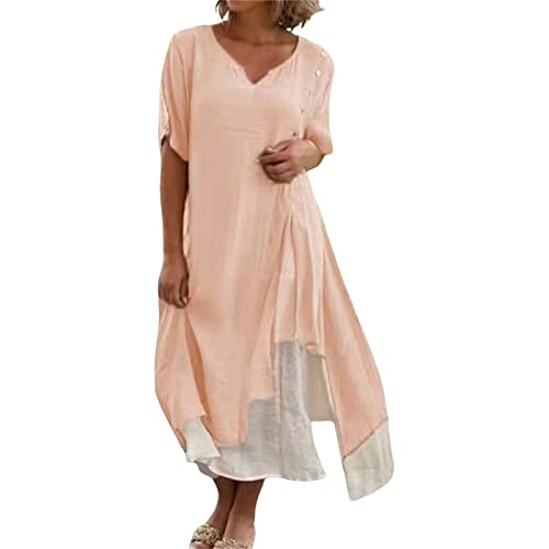 Sommerkleid Damen Lang Einfarbige Blusenkleid Kurzarm V-Ausschnitt Maxikleid Unregelmäßig Strandkleid Partykleid Plus Size Freizeitkleid Knöchellang Maxi A-Linien Kleid Lässig Skaterkleid (Red, XXL) Sommerkleid Damen Lang Einfarbige Blusenkleid Kurzarm V-Ausschnitt Maxikleid Unregelmäßig Strandkleid Partykleid Plus Size Freizeitkleid Knöchellang Maxi A-Linien Kleid Lässig Skaterkleid (Red, XXL) von Generic