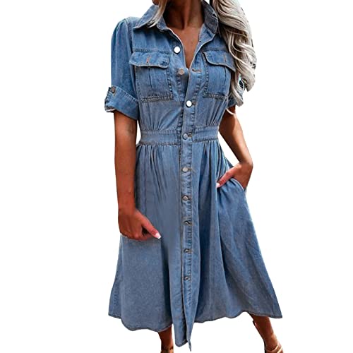 Sommerkleid Damen Lang Jeans - Jeanskleid Tailliert Jeanskleider Sommer Knielang Sommerkleider Mit Taschen Wickelkleid A Linie Elegant Freizeitkleid 1/2 Arm Kleid Knöpfen Sommerkleid Damen Lang Jeans - Jeanskleid Tailliert Jeanskleider Sommer Knielang Sommerkleider Mit Taschen Wickelkleid A Linie Elegant Freizeitkleid 1/2 Arm Kleid Knöpfen von Generic