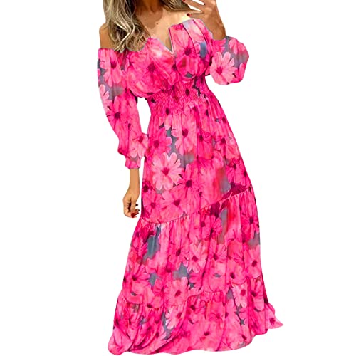 Sommerkleid Damen Lang Maxikleid Leicht Luftig mit Blumen Maxi Boho Kleid Festlich Elegant Curvy Große Größen Strandkleid Freizeitkleid Sexy Schick Kurzarm A Linie Blusenkleid Sommerkleid von Generic