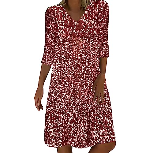 Sommerkleid Damen Leicht Midi Kleid V-Ausschnitt 3/4 Ärmel T-Shirt Kleider Swiss Dot Chiffonkleid Frauen Blusenkleid Boho Strandkleider Vintage Lose Freizeitkleider Dress Sommerkleid Damen Leicht Midi Kleid V-Ausschnitt 3/4 Ärmel T-Shirt Kleider Swiss Dot Chiffonkleid Frauen Blusenkleid Boho Strandkleider Vintage Lose Freizeitkleider Dress von Generic