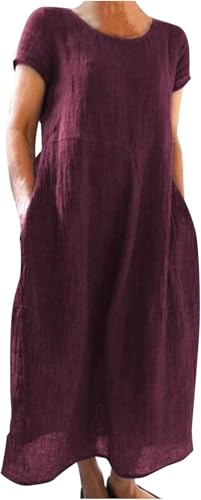 Sommerkleid Damen elegant Vintage Leinen Kleider Casual Rundhals Kurzarm Lang Bequeme Lockeres Baumwolle Leinen A Linie Maxikleid Einfarbig Mode Lässiges Freizeitkleid Blusenkleid Strandkleid Sommerkleid Damen elegant Vintage Leinen Kleider Casual Rundhals Kurzarm Lang Bequeme Lockeres Baumwolle Leinen A Linie Maxikleid Einfarbig Mode Lässiges Freizeitkleid Blusenkleid Strandkleid von Generic