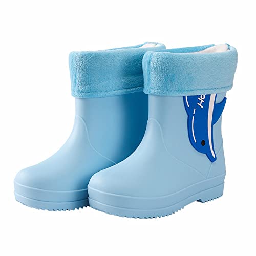 Spirale Winterstiefel Kinder Wasserschuhe Delphin Cartoon Charakter Regenschuhe mit warmer Innenseite Lauflernschuh 20 (Blue, 35 Big Kids) von Generic