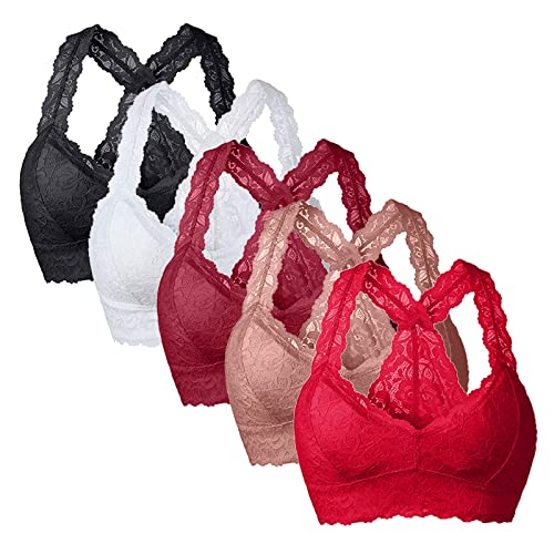 Sport BH Damen 5Er Pack Spitzen-BH Ohne Bügel Große Größen Bustier-Gepolstert Starker Halt Bralette Mit Abnehmbare Bra Komfort Nahtlose Bustier Unterwäsche Fitness,Training,Laufen Sport BH Damen 5Er Pack Spitzen-BH Ohne Bügel Große Größen Bustier-Gepolstert Starker Halt Bralette Mit Abnehmbare Bra Komfort Nahtlose Bustier Unterwäsche Fitness,Training,Laufen von Generic