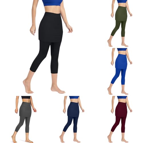 Generic Sport Leggings Damen Tasche Capri 3/4 High Waist Elastische Blickdicht Übergröße Sport Leggins Röcke Elastische Yogahose mit Seitentaschen für Yoga Freizeit von Generic