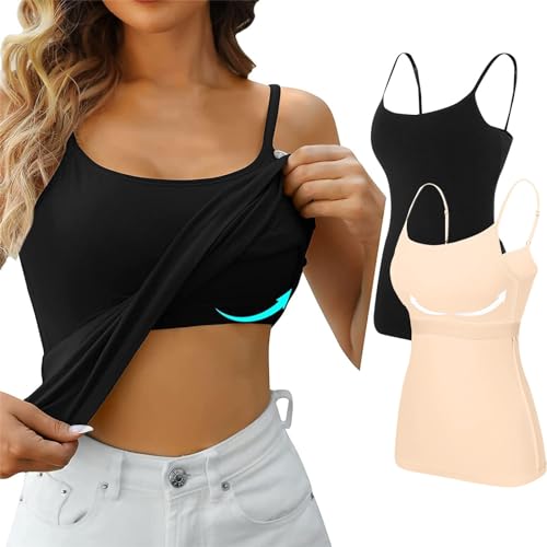 Sporttop Damen Mit Integriertem BH: Spaghetti Top Damen Weiß Baumwolle - Sommertop Ärmellose Stretch Longtop Crop Leicht Trägertop Einfarbig Unterhemden Weich Bequem Modal Shirt Leicht Blusentops von Generic