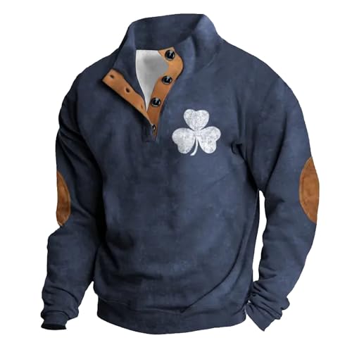 St. Patricks Day Sweatshirts für Herren Kleeblatt Drucken Pullover Sweatshirts Glücksbringer Grün Langarmshirt Hoodie Langarm Shirt Pulli Frühling Bluse Tops Oberteile (Z0a3-Blue, M) von Generic