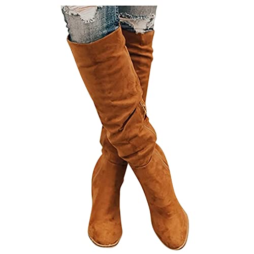 Stiefeletten Damen, Overknees Stiefel Damen mit Absatz Blockabsatz Zipper Cowboystiefel Elegant Kniehoch Langschaft Hohe Stiefel Cowboy Boots Lang Stiefeletten Winterschuhe Damenstiefel von Generic