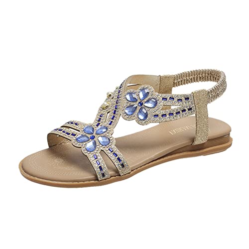 Strandsandalen Damen Strass, Sandalen Damen Sommer Elegant, Flache Sandalen Frauen Freizeitsandalen Sommerschuhe Funky Bohemian Strand Sandals Walkingschuhe Bequeme Sandalen Damen Shoes von Generic