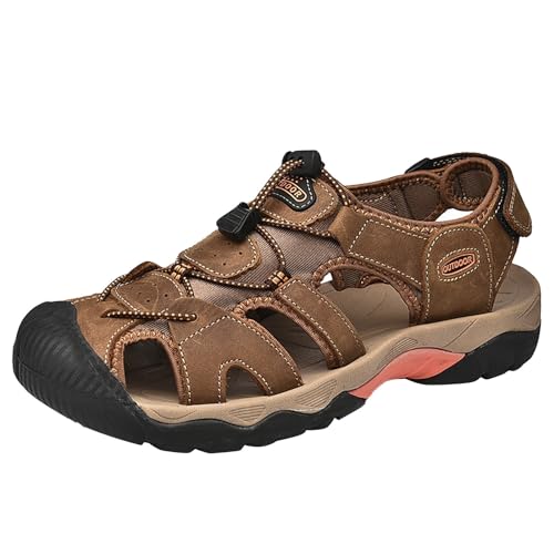 Strandsandalen Herren Leder Mit Elastischen Und Magic Sticker: Sandalen Herren 43 Rutschfest Wanderschuhe Leicht Hikingsandals Geschlossen Zehe Sommersandale Waterproof Sportsandale Einfarbig von Generic