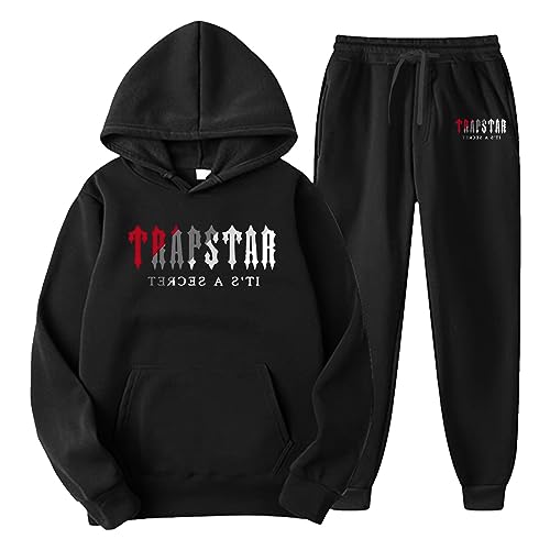 Streetwear Trainingsanzüge für Herren Trapstar Aufdruck Unisex Jogging Anzug Set Hoodie Autumn Winter Hoodie + Pants Set Y2K für Herren Männer Jogging Anzug Set mit Hoodie und Hose Schwarz M von Generic