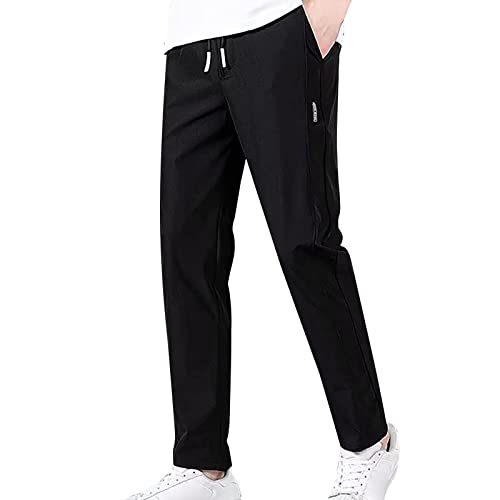 Stretch Geradem Schnitt Anzughose für Männer lang Jogginghose Sporthose mit Tasche Regular Fit Freizeithose Trainingshose Herren Drawstring Belt Elastische Hosen Schwarz 4XL von Generic