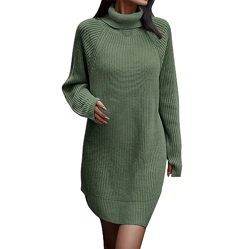 Strickkleid Damen, Strickkleid Damen Kurz Rollkragen Pullover Kleid Elegant Lässig Locker Rollkragenpullover Minikleid Langarm Gestrickt Pulloverkleid Winter Warm Pulli Winterkleid von Generic