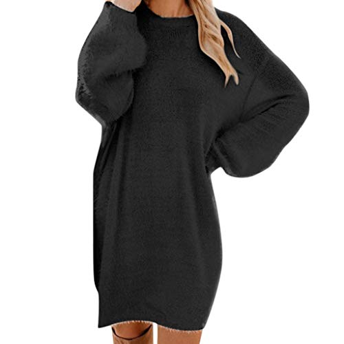 Strickkleid Damen Herbst Winter Pulloverkleid Langarm Rollkragen Knielang Midi Kleider Oversize Pullikleid Casual Warme Winterkleid Strick Freizeit Minikleid Schwarz 02 XXL von Generic