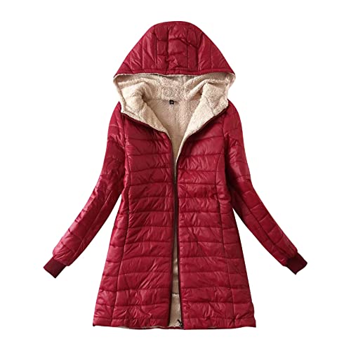 Strickkleid Damen Winterjacke Schwangerschaft Shirtjacke Leichte Steppjacke Fleecejacke Fell Mantel Leichte Steppjacke Schnee- & Regenbekleidung Teddyjacke Mit Kapuze Bmx Mäntel Rot-2, XL von Generic