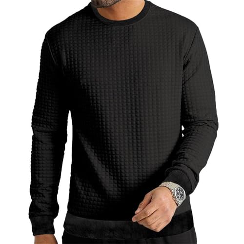 Generic Sweatshirt Herren Casual Rundhals Einfarbig Pullover Herren Slim Fit Mode Kariert Langärmeliges Sweatshirt Herren Klassisch All-Match Sweatshirt Herren B-Black M von Generic