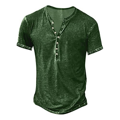 T-Shirts für Herren Henley Shirt in Used-Optik Oversize T Shirt Männer Shirts Mit Knopfleiste Kurzarm Sommer Kurzarmshirt Baumwolle Sportshirt Basic Shirts Streetwear Grün XXL von Generic