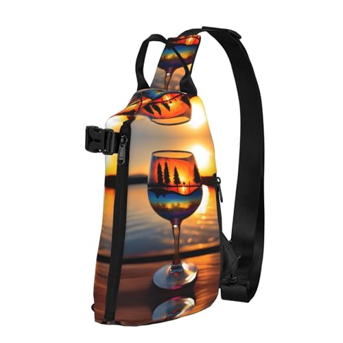 Tagesrucksack Sonnenuntergang Weinglas Daypacks Stilvoll Sling Bag Ultraleicht Sling Schulter Rucksäcke Für Camping, Bergsteigen, Outdoor von Generic