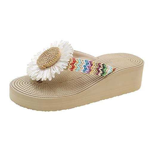 Tango Schuhe Damen 40 Damen-Sommer-Strohboden, bunt, leicht, Clip-Toe, Strand, gebrochener Schrägabsatz, dicker Boden, große Sandalen, Hausschuhe Schuhe Damen Slipper Schwarz (White, 38) von Generic