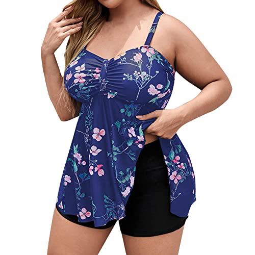 Tankini Badeanzug Damen Große Größen Bauchweg Badeanzug Mit Shorts Zweiteiliger Tankini Set mit Hotpants Frau Push Up Strandmode Badeanzüge Badebekleidung von Generic