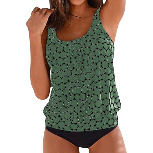 Tankini Damen Bauchweg Badeanzug Set,Zweiteiliger Große Größen Bademode Push Up Tankini Oberteil mit Badeshorts Strandmode Badekleid Sommer Badeanzug für Frauen (#01,5XL) von Generic