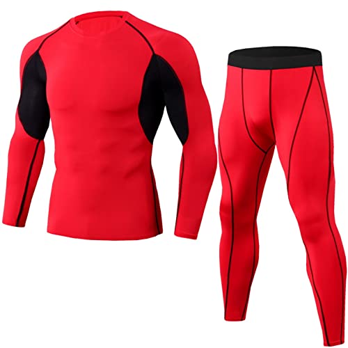 Thermounterwäsche Herren Thermo Unterwäsche Männer Warme Funktionsunterwäsche Set Atmungsaktiv Skiunterwäsche Fußball Winter Sportunterwäsche Innenfleece Lang Thermounterhemd Suit (Rot, L) von Generic