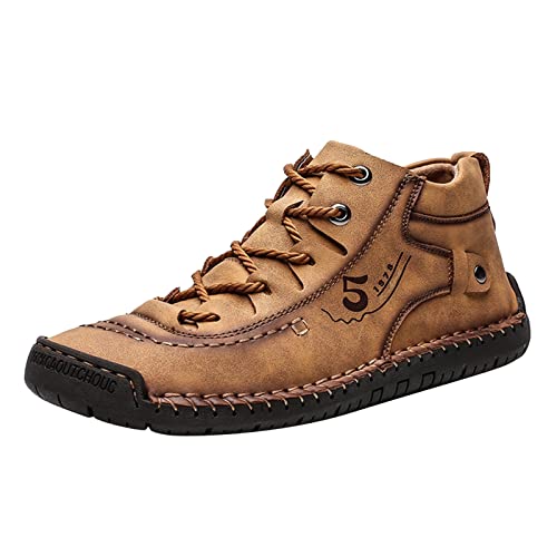 Torsion Schuhe Herren Mode Sommer und Herren Lederschuhe flach weicher Boden bequem Mid Top Lace Up Casual Schuhe Breite Füße Herren Schwarz (Brown, 39) von Generic