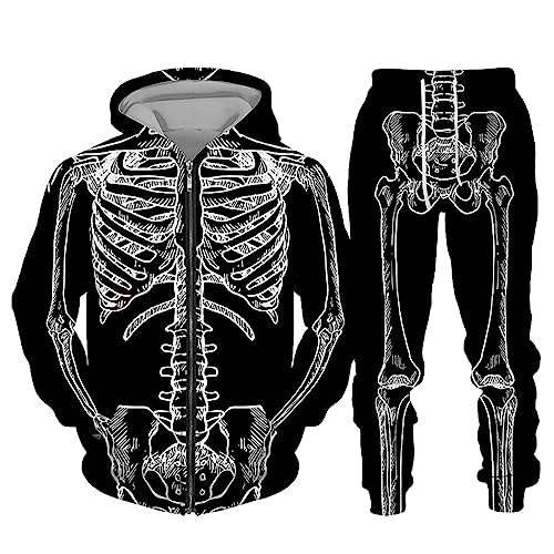 Trainingsanzug Herren, Halloween Skelett Jogginganzug Herren Sportanzug Freizeitanzug Fitnessanzug Männer Jogginganzug Baumwolle Sport Sweatjacke Hoodie Sweatshirt + Traininghose Tracksuit Set von Generic