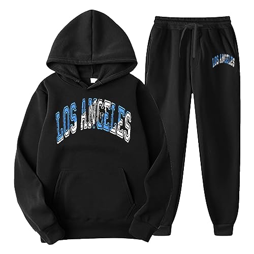 Trainingsanzug Herren, Herren Jogginganzug Sportanzug Los Angeles Aufdruck Unisex Jogging Anzug Set 2 Piece Hoodie Sporthose Kapuzenpullover Jogginghose Sweatshirt Casual Hoodie Hose von Generic