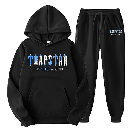 Trapstar London Trainingsanzug Herren Y2K Hoodie Jogginghose Set Jogginganzug Tracksuit Männer Sportanzüge Kapuzenpullover+Sporthose Laufanzug Pullover Sport Jogging Streetwear Schwarz XL von Generic