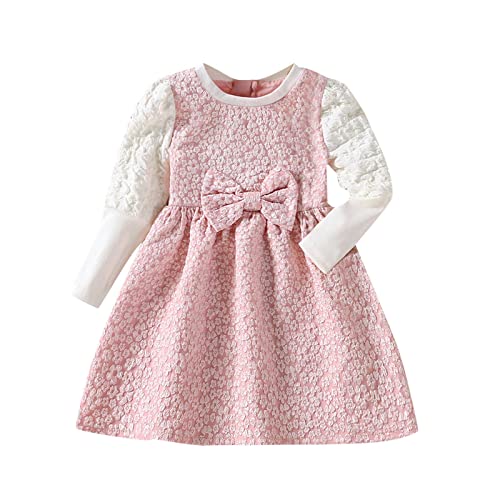 Tüllkleid Für Kleinkinder Kleinkind Kinder Kind Baby Mädchen Langarm Patchwork Bowknot Floral Prinzessin Kleid Kleidung Outfits Hosen Ketten E Girl (Red, 2-3 Years) von Generic