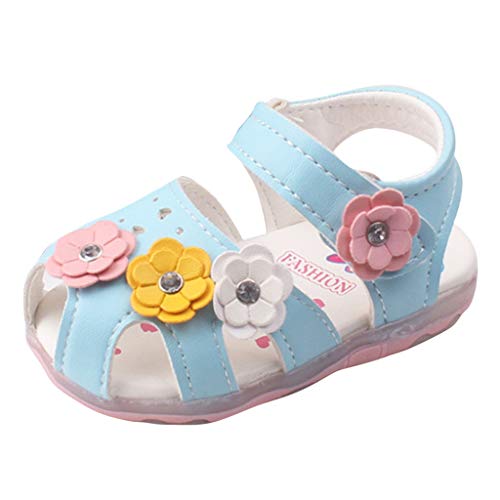 Turnschuhe Mädchen Kinder Kleinkind Sandalen Mädchen Blumen Baby Schuhe LED-leuchtende Baby Schuhe Babyschuhe Sneaker (Blue, 24 Toddler) von Generic