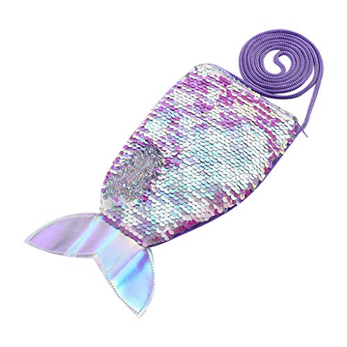 Unisex-Pailletten-Geldbörsen Handtaschen Reißverschluss-Geldbörsen Süßes Beutel-Fischschwanz-Paket Brieftasche Damen (Purple, One Size) von Generic