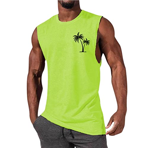 Unterhemd Herren Sommer Tank Top Einfarbig Tanktops Rundhals Herren-Unterhemden Freizeit Trägershirt Regular Fit Shirt Ärmellose Tshirt Leichte Muskelshirt Baumwolle Palme Top (01 Grün, XL) von Generic