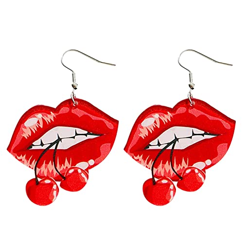 Valentinstag Frauen Ohrringe Sexy Rote Lippen Weinflasche Lippenstift High Heels Acryl Baumeln Ohrringe für Mädchen Party Kette Ohrringe für Frauen, C, Einheitsgröße von Generic
