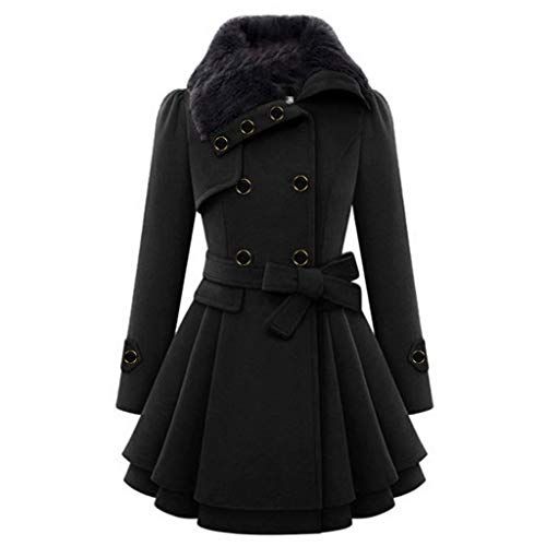 Tweed-Mantel für Damen, Trenchcoat, zweireihig, mit Revers, Wollmantel, mittellang, große Größe, schmal, mit Schleife, Gürtel, Mantel, elegant und schick, Schwarz, 50 Tweed-Mantel für Damen, Trenchcoat, zweireihig, mit Revers, Wollmantel, mittellang, große Größe, schmal, mit Schleife, Gürtel, Mantel, elegant und schick, Schwarz, 50 von Generic