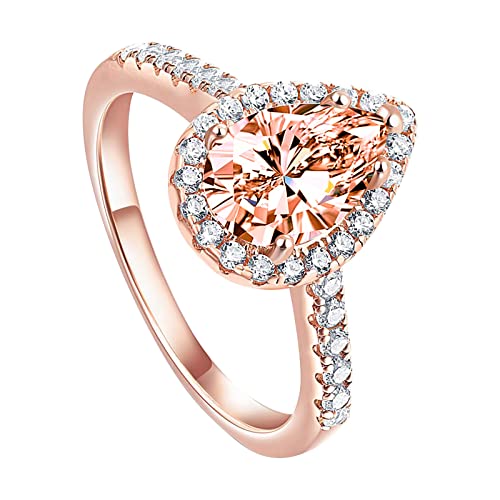 Verlobung Runde Schnitt Zirkone Frauen Eheringe Schmuck Ringe für Frau Voller Diamant Damen Ring Vintage Stil Damen Ringe, rose gold, 32 von Generic