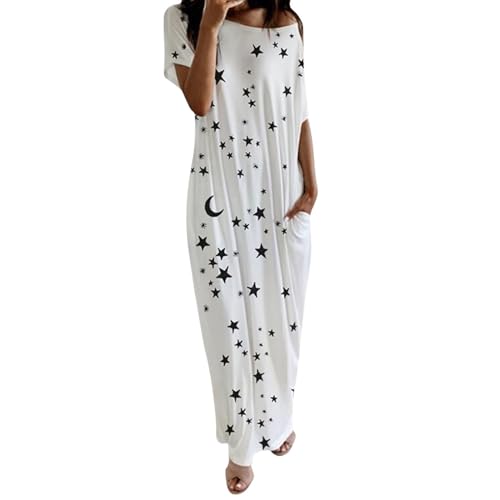 Warmes Nachthemd Damen Winter Frauen Casual Kurzarm Stern Mond Druck Eine Schulter Taschen Lose Lange Kleid Kleid Mit BH Integriert Nachthemd Knopfleiste TräGernachthemd Damen Baumwolle (White, XXXL) Warmes Nachthemd Damen Winter Frauen Casual Kurzarm Stern Mond Druck Eine Schulter Taschen Lose Lange Kleid Kleid Mit BH Integriert Nachthemd Knopfleiste TräGernachthemd Damen Baumwolle (White, XXXL) von Generic