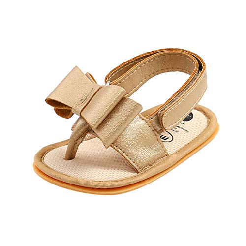 Wassersandalen Kinder Baby Mädchen Sandalen zu Fuß weiche Gummitohle flache rutschfeste Sommer Bogen Schuhe Baby Schuhe Wasserschuhe Kinder (Gold, 6-12 Months) von Generic