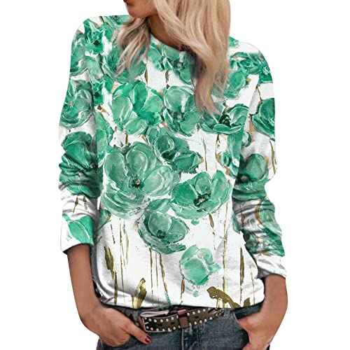 Weihnachtsbluse Damen-Dame Loose Full Zip Sweatshirt Rundhalsausschnitt Fit Pullover Tops Casual Langarm Tasche (Green, S) von Generic