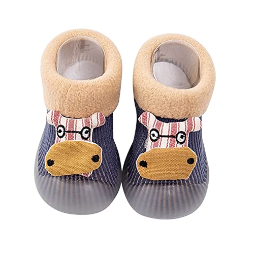 Winter Kinder Junge Winter-Kleinkind-Schuhe mit weichem Boden für den Innenbereich, rutschfest, warm, Cartoon-Tier-Socken-Schuhe 18 Monate Kind (Navy, 22 Toddler) von Generic