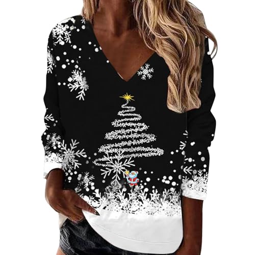 Winter Weihnachtsbluse Vintage Damen| Baumwoll Oberteile Lustiges mit Weihnachtsmotiv Frauen- Weihnachtsshirt Damen V Ausschnitt Langarm Pullover Große Größen Langarmshirt Merry Christmas Hemdbluse Winter Weihnachtsbluse Vintage Damen| Baumwoll Oberteile Lustiges mit Weihnachtsmotiv Frauen- Weihnachtsshirt Damen V Ausschnitt Langarm Pullover Große Größen Langarmshirt Merry Christmas Hemdbluse von Generic