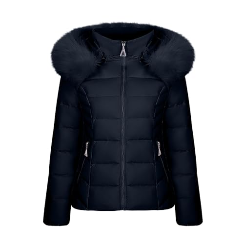 Winterjacke Damen Elegant Steppjacke Reißverschluss Daunenjacke Warme Übergangsjacke Gesteppt Puffer Jacke Sport Kapuzenjacke Mantel Outdoorjacke Motorradjacke Gym Oberbekleidung Schwarz XL von Generic