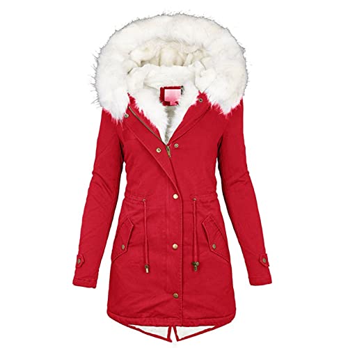 Winterjacke Damen Warm Daunenjacken Damen Winter Jacke mit Kapuze Verdicken Gefüttert Warm Jacke Winterparka Mantel Große Größe Pufferjacke mit ReißVerschlüSse Und Knöpfe (X-Red, XXXXL) von Generic