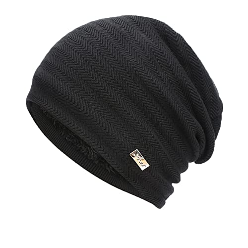 Wintermütze Herren Damen Grobstrick Mütze Elastisch Slouch Gefüttert Hüte Beanie Satin Outdoor Sport Winddicht Strickmütze Warm Winter Damen Wintersport Grobstrick Mütze von Generic