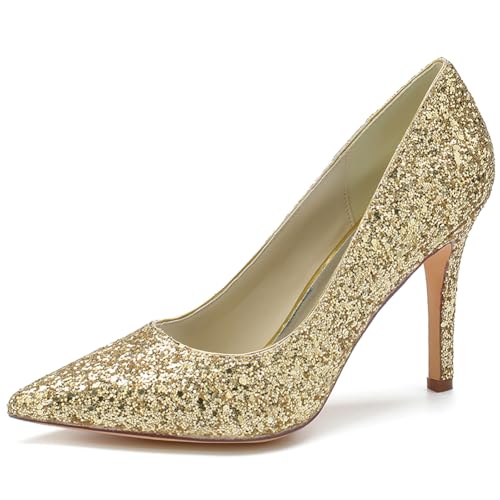 Women Closed Toe Heel Slip Satin Pointed Toe Heels Wedding Bridal Shoes Party Dress Sandals,Gold,40 EU Women Closed Toe Heel Slip Satin Pointed Toe Heels Wedding Bridal Shoes Party Dress Sandals,Gold,40 EU von Generic