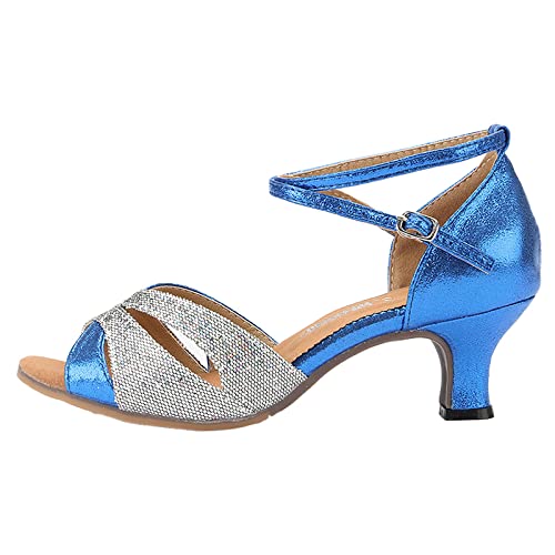 Women'S Heeled Sandals Designer Women'S Slide Sandals Affordable Women'S Summer Slides Women's Indoor Suede Sole 5.5 Cm Medium Heel Fashion Comfortable Latin Dance Shoes Women'S Beaded (Blue, 5) von Generic