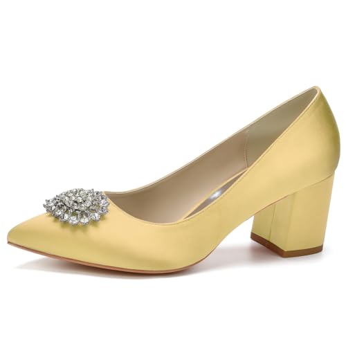 Women's Block Heel Bridal Shoes Satin Strappy Sandals Closed Toe Flower Dress Wedding Shoes,Gold,40 EU Women's Block Heel Bridal Shoes Satin Strappy Sandals Closed Toe Flower Dress Wedding Shoes,Gold,40 EU von Generic